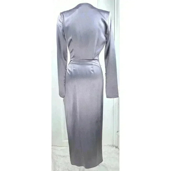 NICHOLAS Alezia Gray Twist Front Cutout Satin Side Slit Dress Sz 2 Msrp $498 - Picture 5 of 14